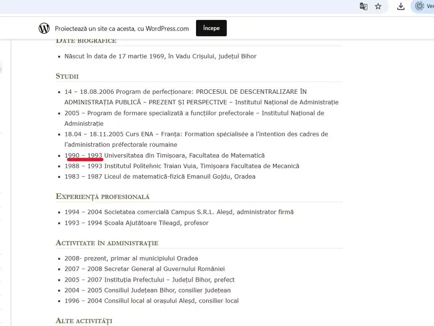 Prezentarea studiilor la secțiunea Despre mine de pe blogul personal al lui Ilie Bolojan