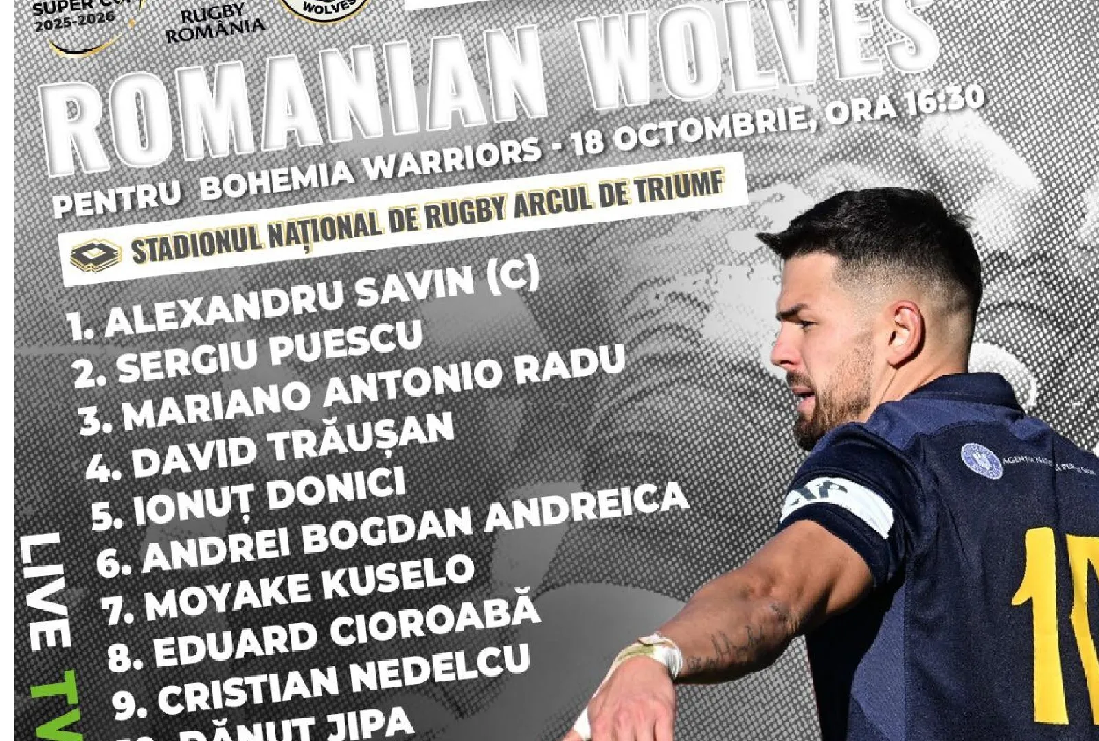 Echipa Lupilor pentru meciul cu Bohemia Rugby Warriors. 7 schimbări în primul XV