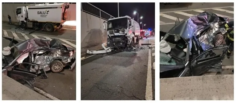 FOTO Impact violent cu o autoutilitară de salubrizare: Un bărbat a murit iar altul luptă pentru viață