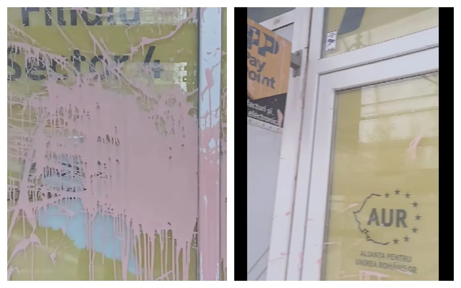 VIDEO Încă un sediu AUR din București a fost vandalizat. S-a aruncat cu vopsea pe pereți și pe geamuri