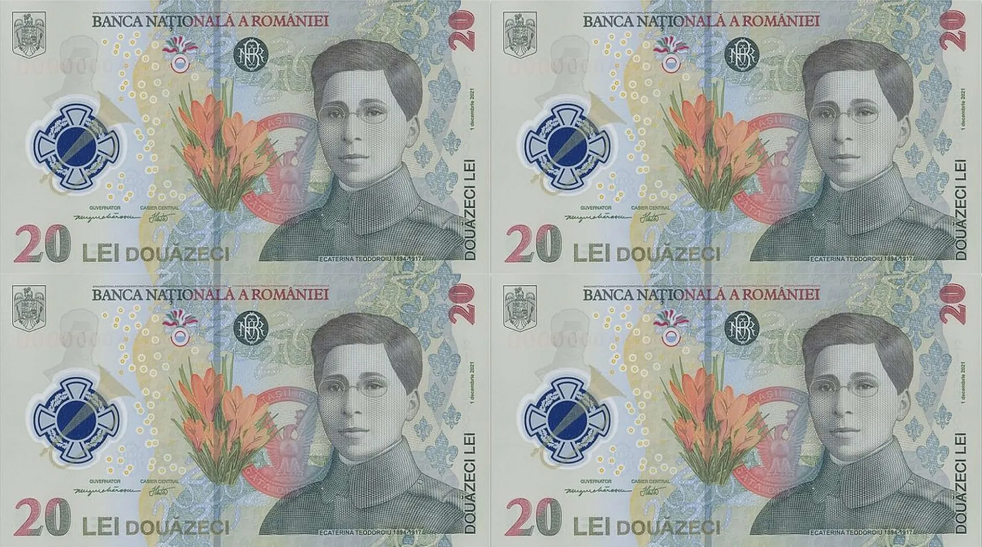 Banca Națională a României lansează în circuitul numismatic o coală specială formată din patru bancnote cu valoare nominală de 20 lei.