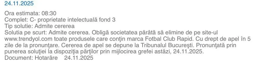 decizie trendyol rapid