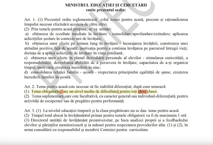 gresala document ordin teme ministerul educatiei