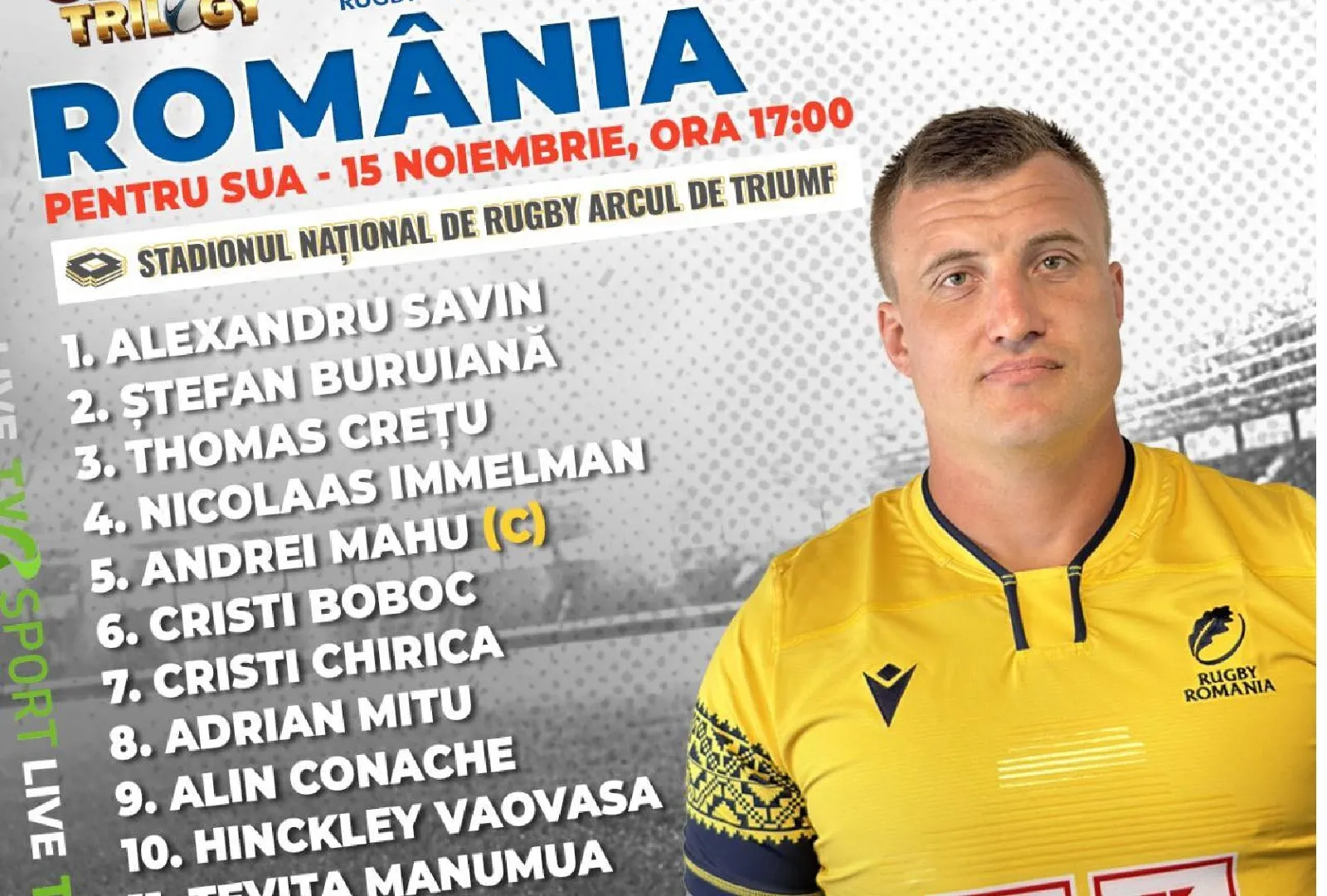 Patru schimbări în primul XV al României pentru meciul cu SUA. Andrei Mahu, căpitanul Stejarilor în premieră