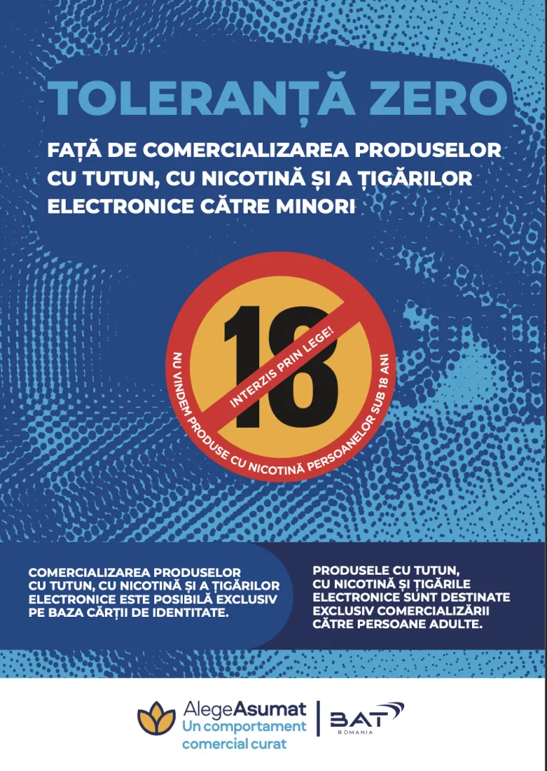 Toleranță ZERO față de comercializarea produselor din tutun și nicotină către minori / Angajamentul BAT Romania pentru practici comerciale responsabile