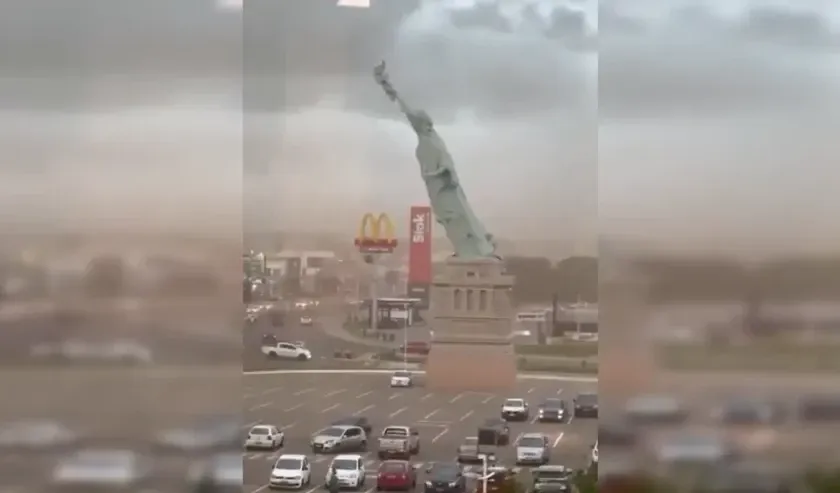 VIDEO Momentul viral în care replica Statuii Libertății din Brazilia s-a prăbușit brusc din cauza vântului