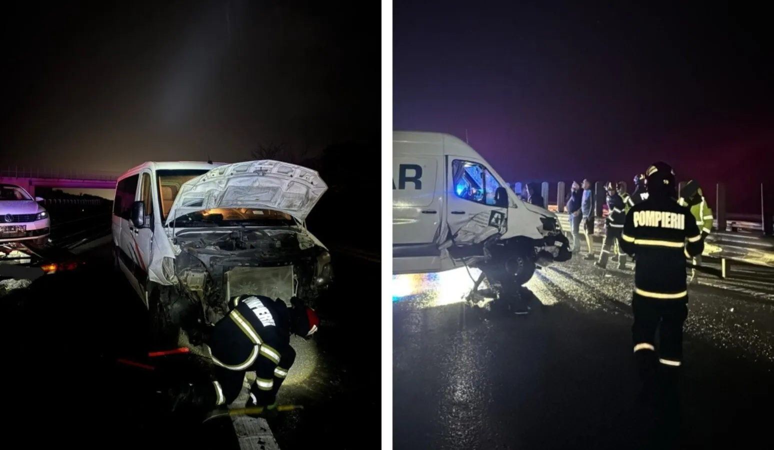 FOTO Accident foarte grav pe autostrada A1: coliziune frontală între două microbuze / 11 persoane implicate