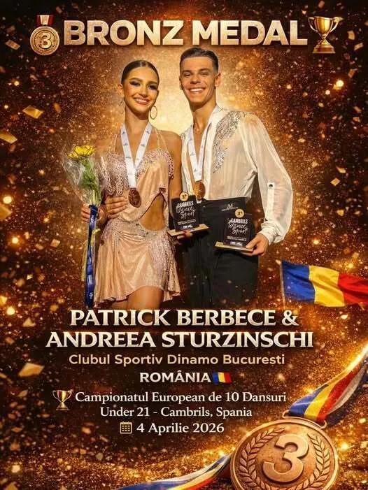 Perechea Patrick Berbece & Andreea Sturzinschi, medalie de bronz la Campionatului European de 10 dansuri Under 21