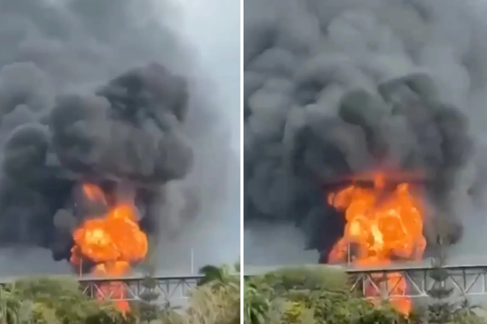 VIDEO Explozie și incendiu de proporții în apropierea Podului Americilor, peste Canalul Panama